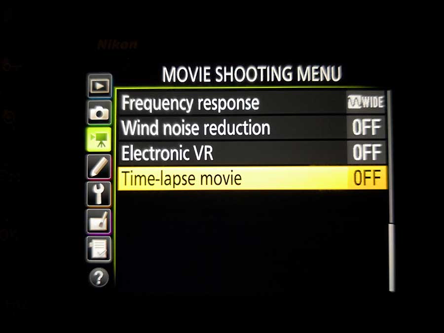 How to set up the Nikon D850 Timelapse Movie mode