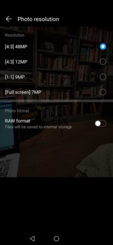 Best settings for the Huawei Nova 5T: photo resolution