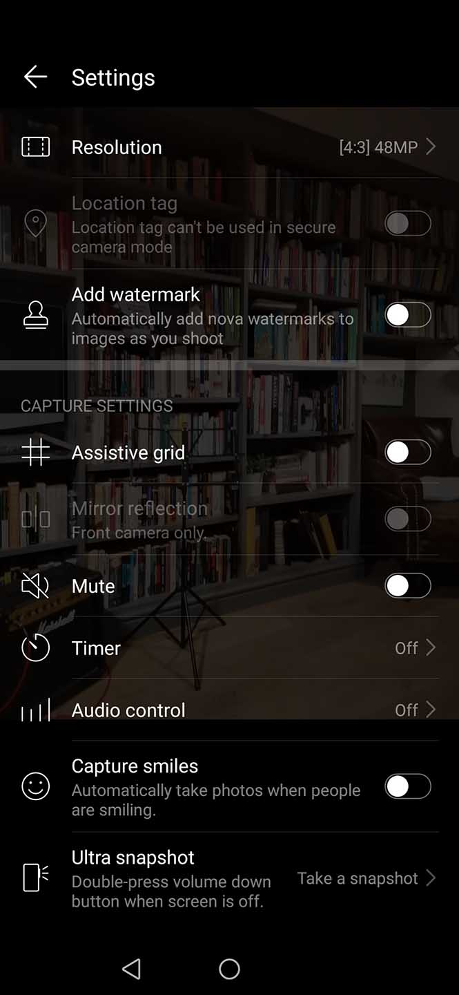Best settings for the Huawei Nova 5T: grid and level